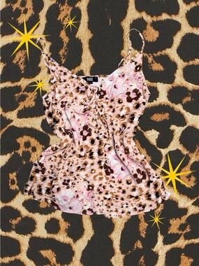 PAIGE | Isela Pink/Brown Leopard Floral Camisole Tank with Tie Neck | Women’S XS